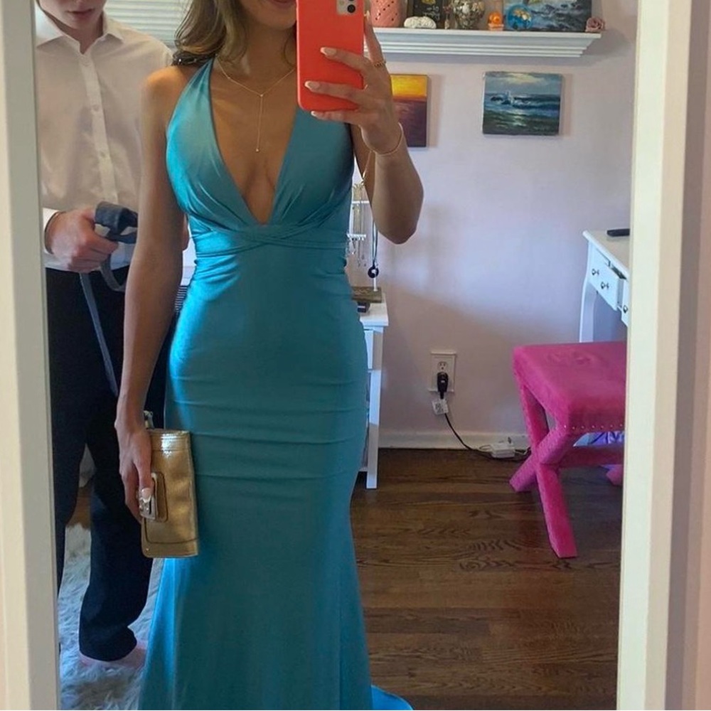 Blue halter Jessica Angel prom dress
